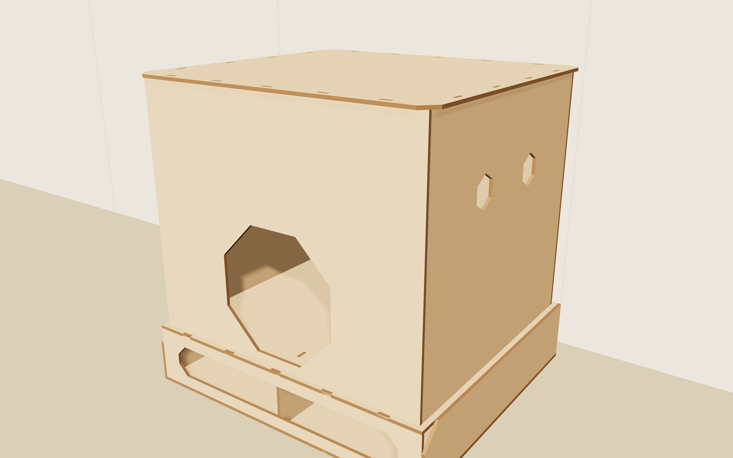 Modulo cuccia montato in compensato con ingresso ottagonale